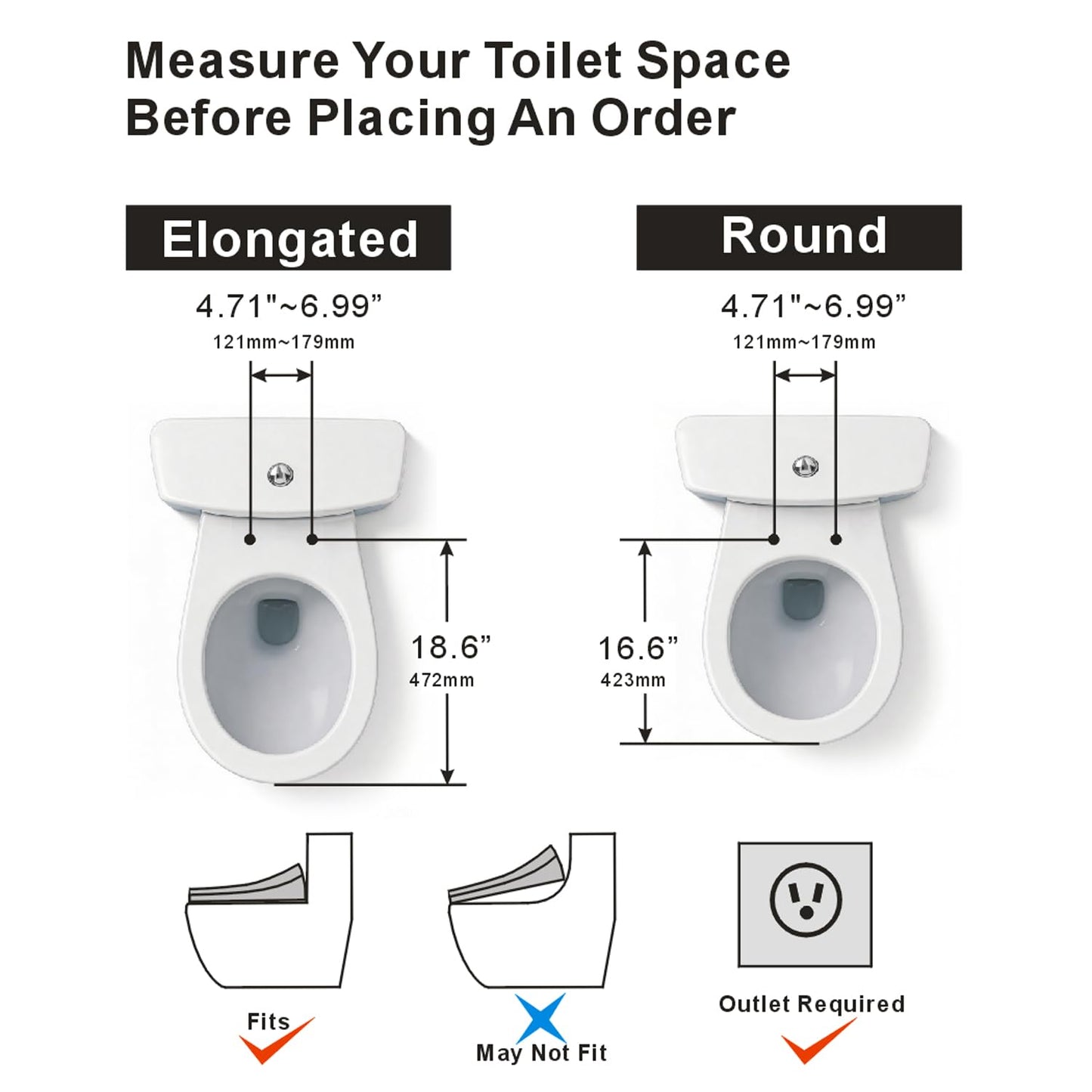 XCQQ Electric Bidet Toilet Seat with Remote, Heated Toilet Seat, Instant Warm Water, Warm Air Dryer, Rear & Feminine with Oscillating Cleansing, Night Light, Slow Close Lid, LED Display - Elongated