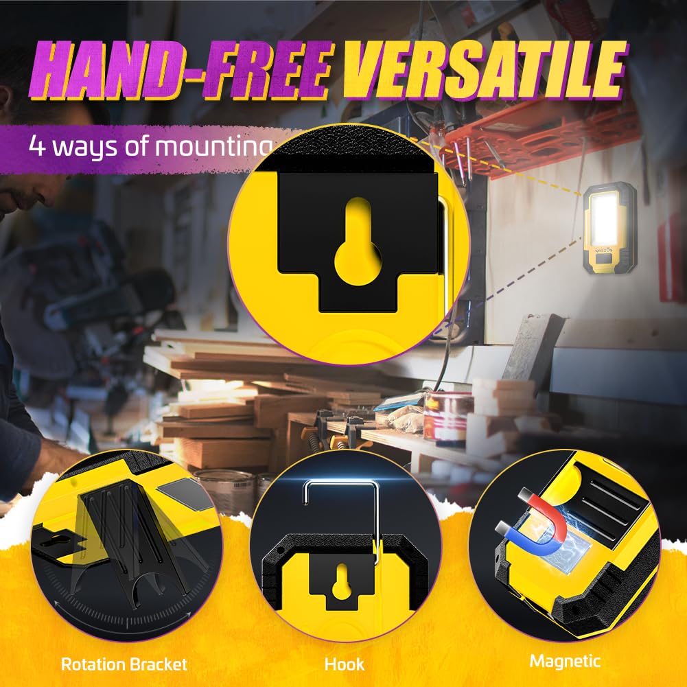 WARSUN 2 PC Portable LED Rechargeable Work Light,Magnetic Base & Hanging Hook, 30W 1200Lumens Super Bright, 5000K, for Car Repairing, Camping, Hiking, Backpacking, Fishing, Hurricane, Yellow