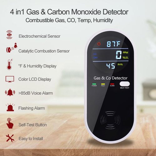 Combination Gas & Carbon Monoxide Detector Plug in Wall, WESHLGD Portable Natural Gas and Carbon Monoxide Detector for Travel, 4 in 1 CO and Gas Detector with Temperature Humidity Display - 1Pack