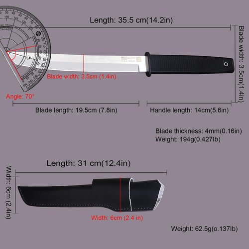 WPKOPYA 14.2-inch fixed Japanese knife, 440C steel blade, suitable for hunting, outdoor camping, survival, and EDC tools