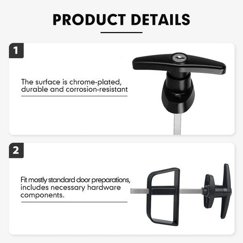 Shed Door Latch T-Handle Lock Kit with 5 Keys,BTEOBFY 5-1/2" Stem Storage Barn Shed Door Hardware Lock Set for Playhouses, Chicken Coops,Camper (Black)