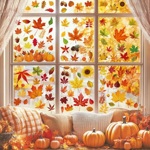 Fall Window Clings 9 Sheets 274 PCS Autumn Decor for Thanksgiving & Party - Traplace