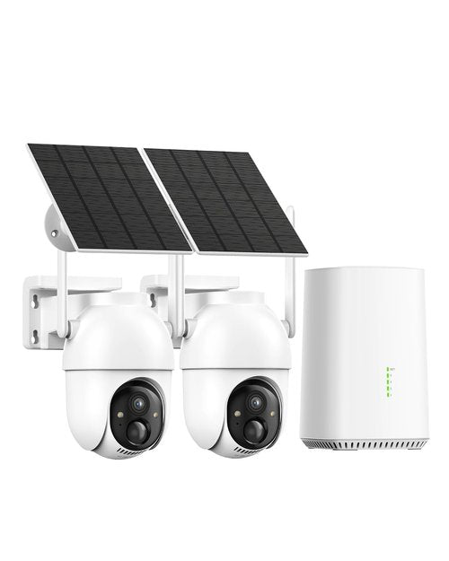 Aume Security Cameras Wireless Outdoor, 2 Cam Kit, No Subscription, Solar Powered Home Security Cameras System, 360° Panoramic View, 2K Color Night Vision, PIR Alerts, Support 5G & 2.4G WiFi Router