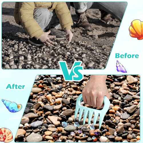 DOSTATNI Sand Scoop with Shovel Sand Flea Rake with Beach Mesh Bag Plastic Sand Sifter for The Beach Shell Scooper Shark Teeth Digger for Picking Up Shells Sea Glass Hunting Tools Beach (Blue)