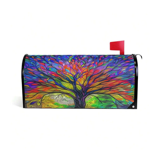 Mailbox Covers Magnetic Standard Size 18" X 21" for Rainbow Tree of Life Outdoor Decoration Mailbox Covers Colorful Forest Tree 1PCS Spring Magnetic