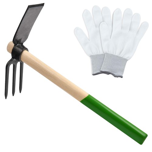 SPEEDWOX Hoe and Cultivator Hand Tiller Hoe Cultivator 2 in 1 Hand Garden Tools with Wooden Handle Sturdy 3 Claw Tiller Carbon Steel Heavy Duty for Loosening Soil, Weeding, Cultivating and Digging