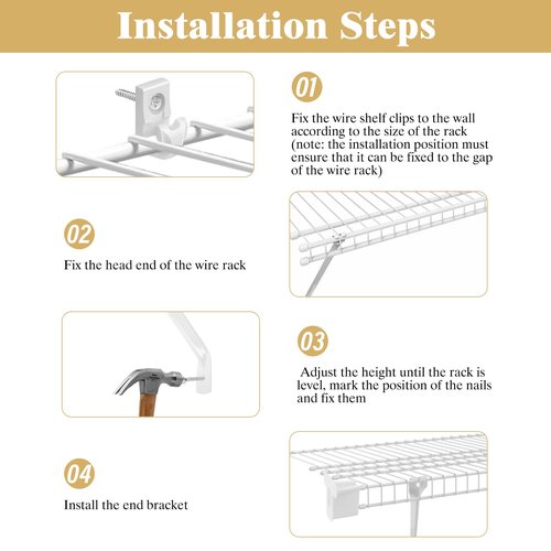 6Pcs Wire Shelf Brackets, Closet Shelf Brackets for 12inch Wire Closet Shelves , Iclude 6 Shelf Support Bracket and 16 Wire Shelf Clips & 4 End Brackets, with Screws