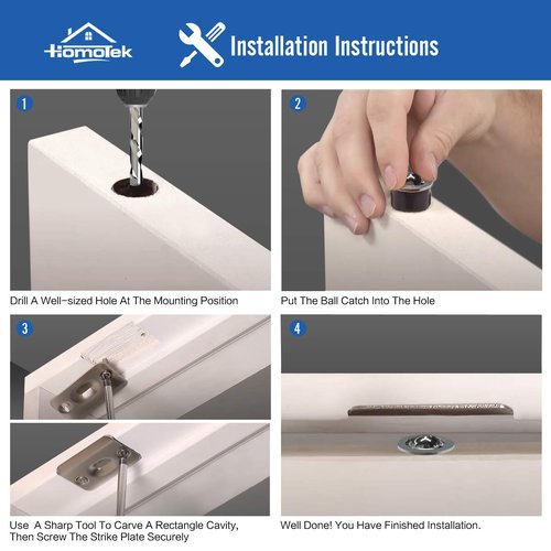 HOMOTEK 2 Pack Drive in Ball Catch with Strike Plate for Closet Doors, Satin Nickel, 13/16" x 1-1/8",Die-cast, Adjustable Tension Ball