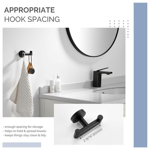 Angle Simple Double Towel Hook, Stainless Steel Bathroom Hand Towel Holder, Coat Hook for Wall, Matte Black