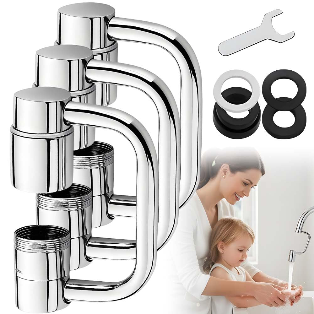 Rotatable Faucet Aerator Extension, 2026 New Universal Sink Faucet 1440° Rotatable Faucet Aerator Extension, U Shaped Faucet Extender, 360° Rotating Faucet Extender for Bathroom Sink/Kitchen (3 PCS)