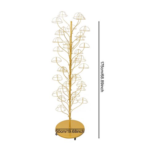Fifizoo 35-hanger Metal Hat Rack, Retail Freestanding Hat Wig Display Stand, Floor-Standing Holder Stand for Hat Wig, Commercial Large Hats Organizer Cap Hanger (Gold)