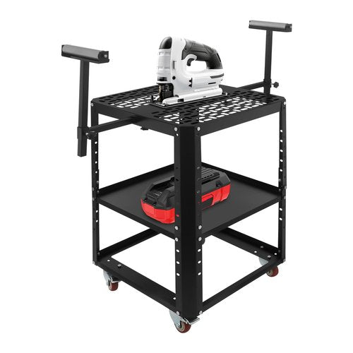 Rolling Planer Stand - 550 Lbs Load Capacity Tool Stand with Wheels, Height Adjustable Planer Table with 4 Stable Casters & Storage Space - For Most Planers, Saws, Bench-Top Machines, Power Tools