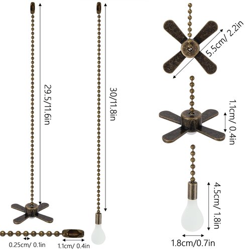 Ohlove 4 Pcs Ceiling Fan Pull Chain Extension Set, 12 Inch Bronze Decorative Light and Fan Pulls