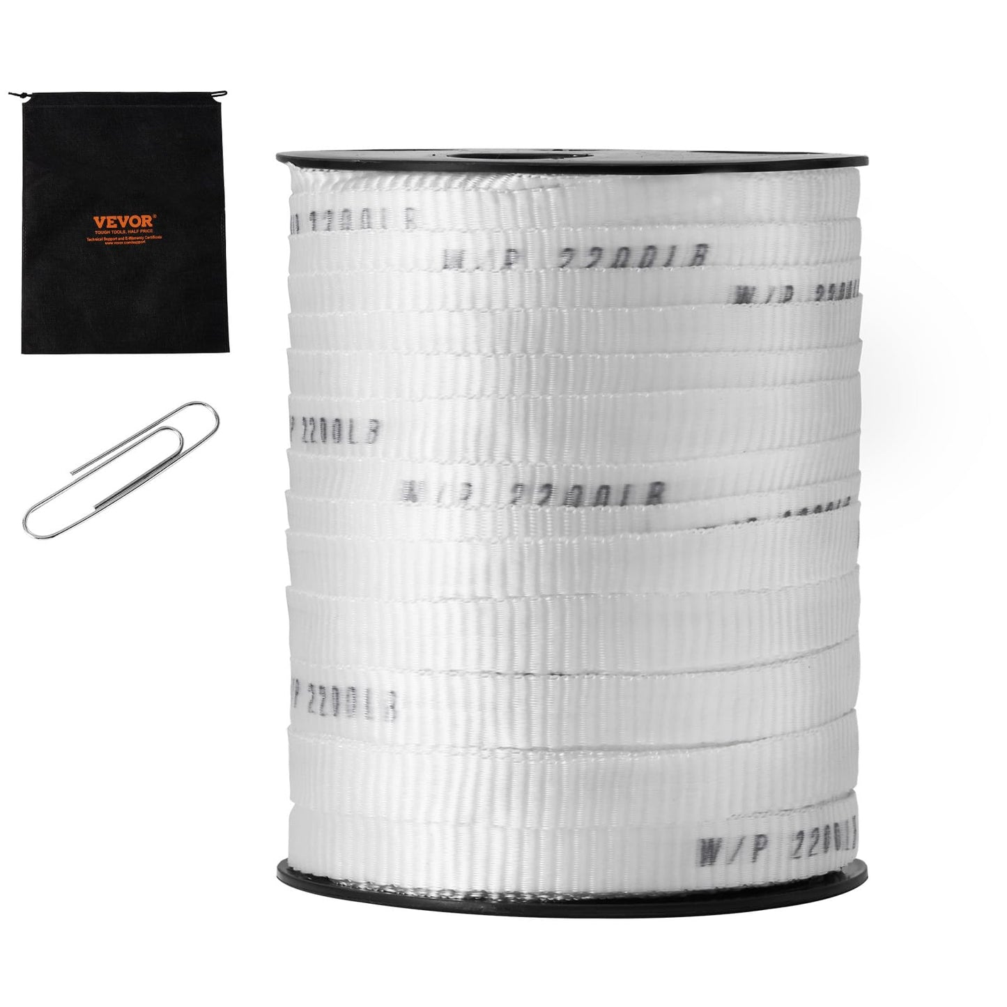 VEVOR Polyester Pull Tape, 2500 lbf Tensile Capacity Polyester Webbing, 3/4" x 265' Cable Pulling Tape, Printed Webbing Mule Tape Flat Rope for Packaging, Commercial Electrical, Gardening