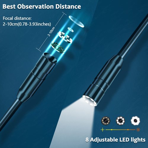 SKYBASIC Industrial Endoscope Borescope Camera with Light, 4.3'' LCD Screen HD Digital Snake Handheld Waterproof Sewer Inspection Camera with 8 LED Lights, 16.5FT Semi-Rigid Cable
