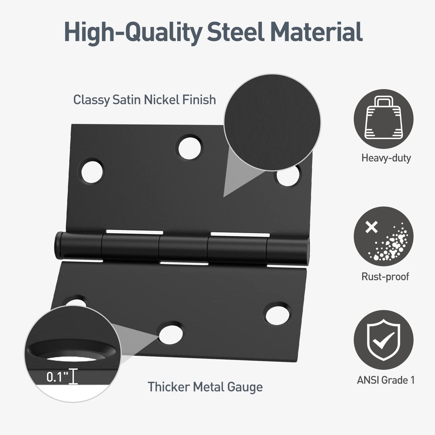 HOSOM 6 Pack Black Door Hinges 3.5 Inch with Square Corner, Matte Black Interior Door Hinge for Bedroom, Bathroom, Cabinet, and More