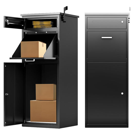 Large Capacity Parcel Drop Box with Secure Locking Function - Cold Rolled Steel Package Delivery Boxes, Weatherproof Freestanding Design for Packages, Mail & Magazines (16.92"x15.74"x44.5")