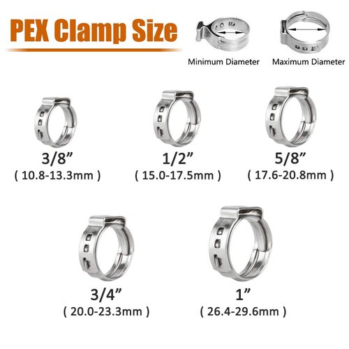 Pex Clamps, 50pcs 3/8 Inch 304 Stainless Steel PEX Cinch Crimp Rings Pinch Clamps for PEX Tubing Pipe Fitting Connections (3/8 Inch)