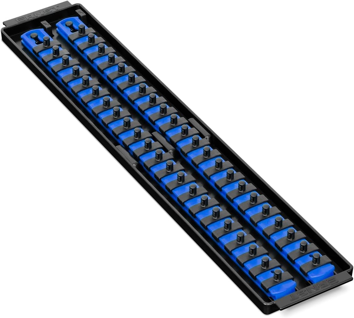 Ernst Manufacturing 19-Inch Socket Boss Organizer with Twist-Lock 2 Rails for 1/2-Inch Drive Sockets, Blue, Model 8457 – Secure and Durable Socket Storage Solution - Made in USA