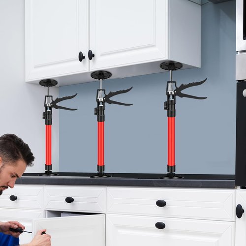 2Pack Adjustable Support Pole (Retractable from 12" to 24"), Cabinet Jacks for Installing Cabinets, Steel 3rd Hand Support System, Support Rod for Jacks Cargo Bars Drywalls, Supports up to 180 lbs