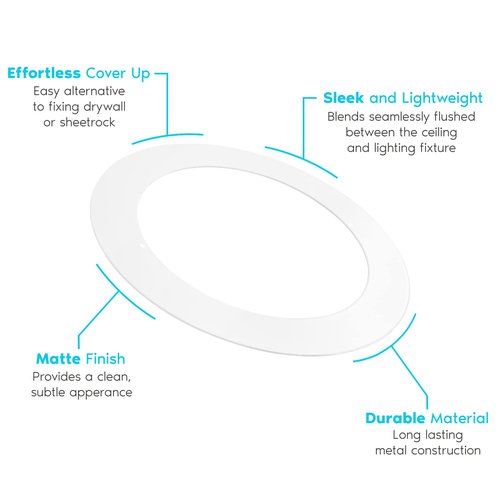 LUXRITE 4 Pack White Goof Trim Ring for 4 Inch Recessed Lights and Ceiling Light Fixtures, Outer Diameter 5.75 Inches, Inner Diameter 4.25 Inches, Metal Construction, Cover Damaged or Messy Ceilings