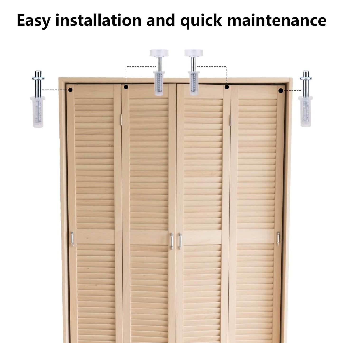 4 Pcs Bi-Fold Door Top Roller Guide Wheel and Top Pivot, Spring Loaded Bifold Closet Door Pivot Pin Folding Closet Repair Kit for Barn & Sliding & Cabinet Repair