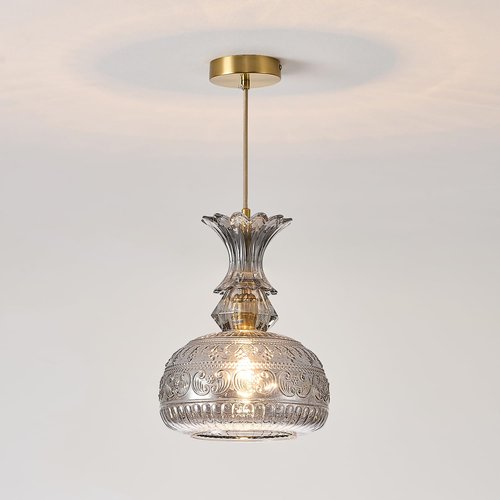 JTYQEISW Dimmable Kitchen Island Pendant - 1 Light Smoked Glass E26 Head (Bulb Not Included) 9x11.8 Inch Modern Farmhouse Pendant Height Adjustable Bar and Restaurant Fixtures