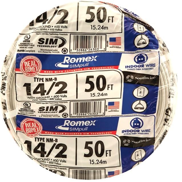 14/2 NM-B Indoor Electrical Wire 50ft Coil - Residential Home Wiring Cable