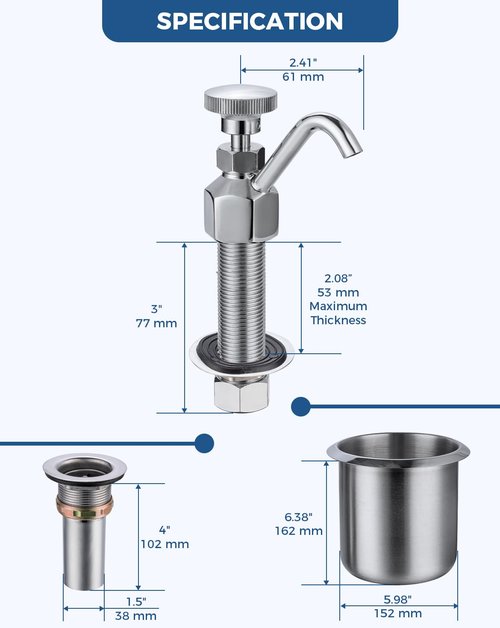 Phivan Kitchen Faucet Single Hole Dipper Well Faucet 0.5 GPM Flow Coffee Shop Bar Counter Sink Faucet Deck Mount Commercial Food Washing Tool for Washing Ice Cream or Coffee Spoons, Brass