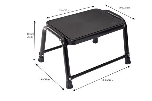 Leekpai Improved Heavy Duty Step Stool for Adults & Seniors - Metal Step Stool, 2 Support Rods Holds 350 lbs, StepStool for Bed 10.5" High,Black