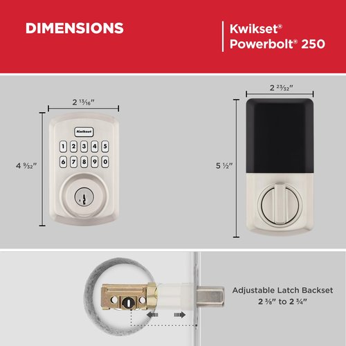Kwikset Powerbolt 250 10-Button Keypad Satin Nickel Transitional Electronic Deadbolt Door Lock, Featuring Convenient Keyless Entry, Customizable User Codes, Auto Locking