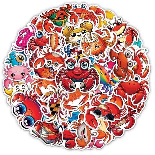 Crab Stickers 50 Pieces Vinyl Waterproof Decal for Laptop Water Bottle Phone Car Window Bike Motorcycle Guitar Stakeboard Scrapbook Crabs Sticker Gifts