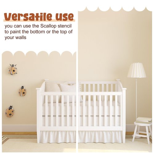 Fuutreo 6 Pcs 15.7 ft Vinyl Sticky Scallop Stencil for Wall Removable Scallop Edge Paint Border Self Adhesive Wall Stencil for Home Bedroom Living Room Nursery Bohemia DIY Painting Decor