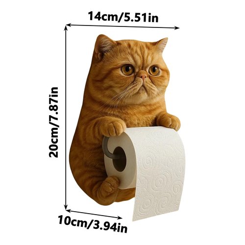 3D Cat Toilet Paper Holder, Wall Mount Bathroom Tissue Roll Storage, Gray Tabby Cat Design, Resin Material (#03)