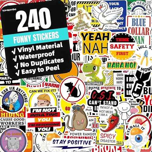 240PCS Funny Hard Hat Stickers for Adults No Repetition, Funny Blue Collar Stickers, Humor Vinyl and Waterproof Stickers for Water Bottle Laptop Tool Box Helmet Welding Electrician Construction