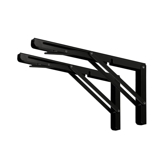 CLT 12" Black Folding Shelf Brackets Max. Load 330 lb, Heavy Duty DIY Wall Mounted Shelf Bracket Space Saving for Table Work Bench, Pack of 2