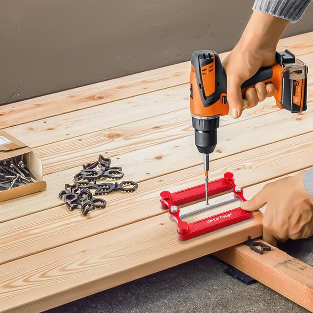 Yonynn Center Gauge & Doweling Jig Kit, Self-Centering Doweling Jig with 1/4", 5/16", 3/8" Drill Guides + Stainless Steel Center Gauge, Marking Gauge Woodworking Tool (Metric & Inch) (3)