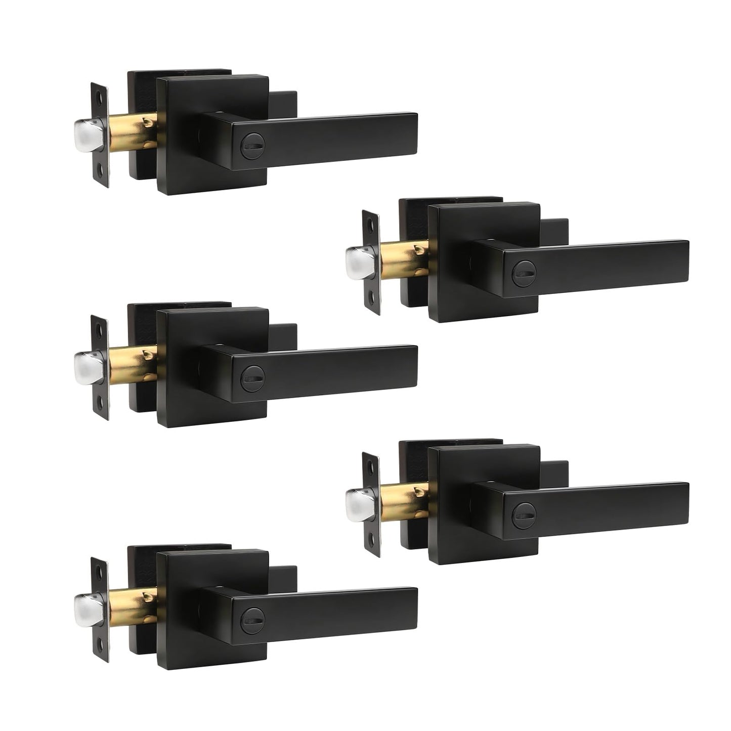 Brotima 5 Pack Matte Black Door Handles Privacy Door Levers, Heavy Duty Bed and Bath Door Locks Interior Keyless Locksets, Reversible Flat Levers with Square Rosette