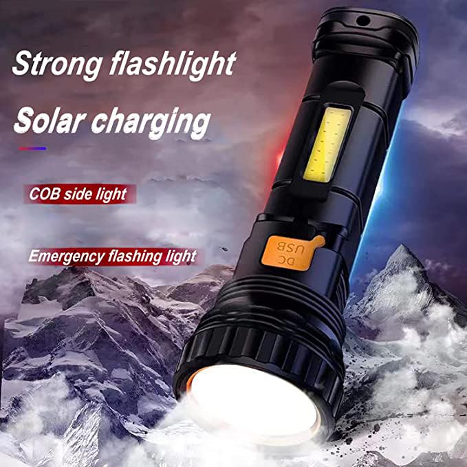 E-SHIDAI Solar Rechargeable Flashlight - Black, 1 Pack Camping & Emergency Light