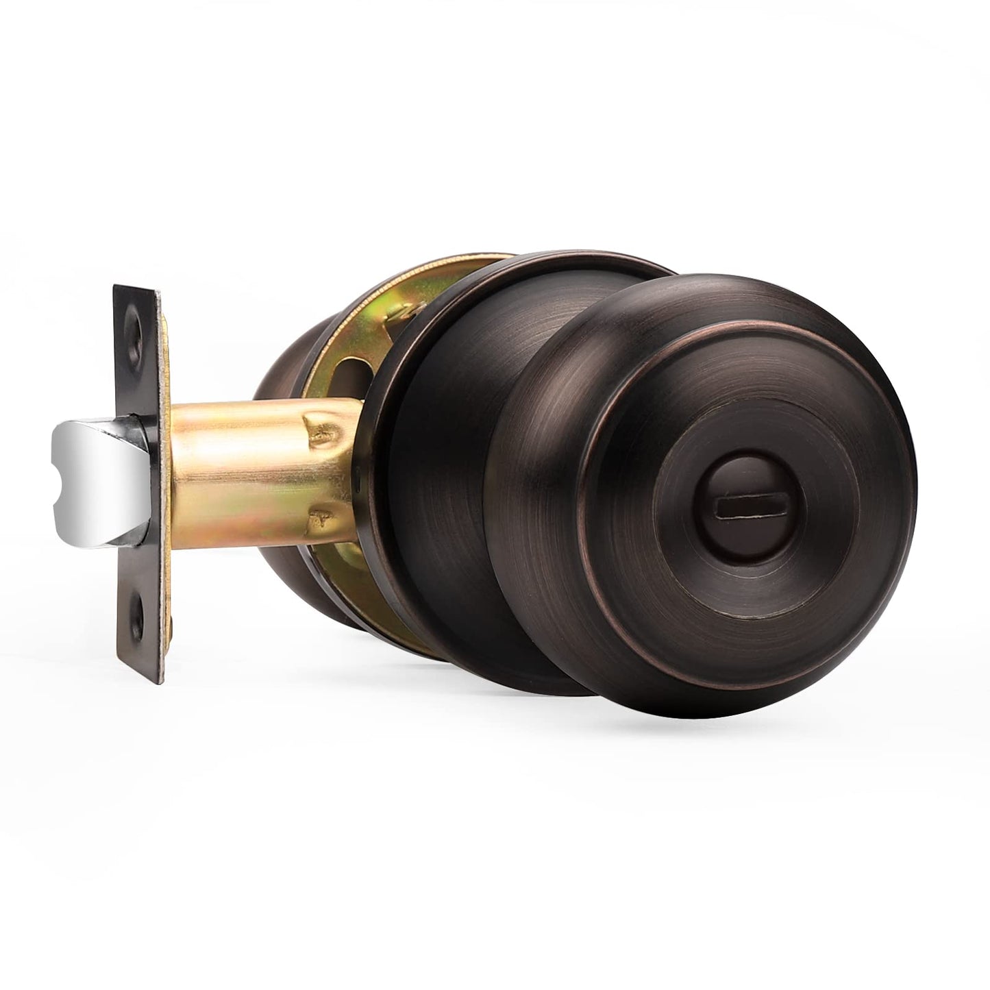Probrico Privacy Door Knob with Lock, Interior Door Knob for Bathroom Bedroom, Oil Rubbed Bronze, Ball Knob Style, 1 Pack
