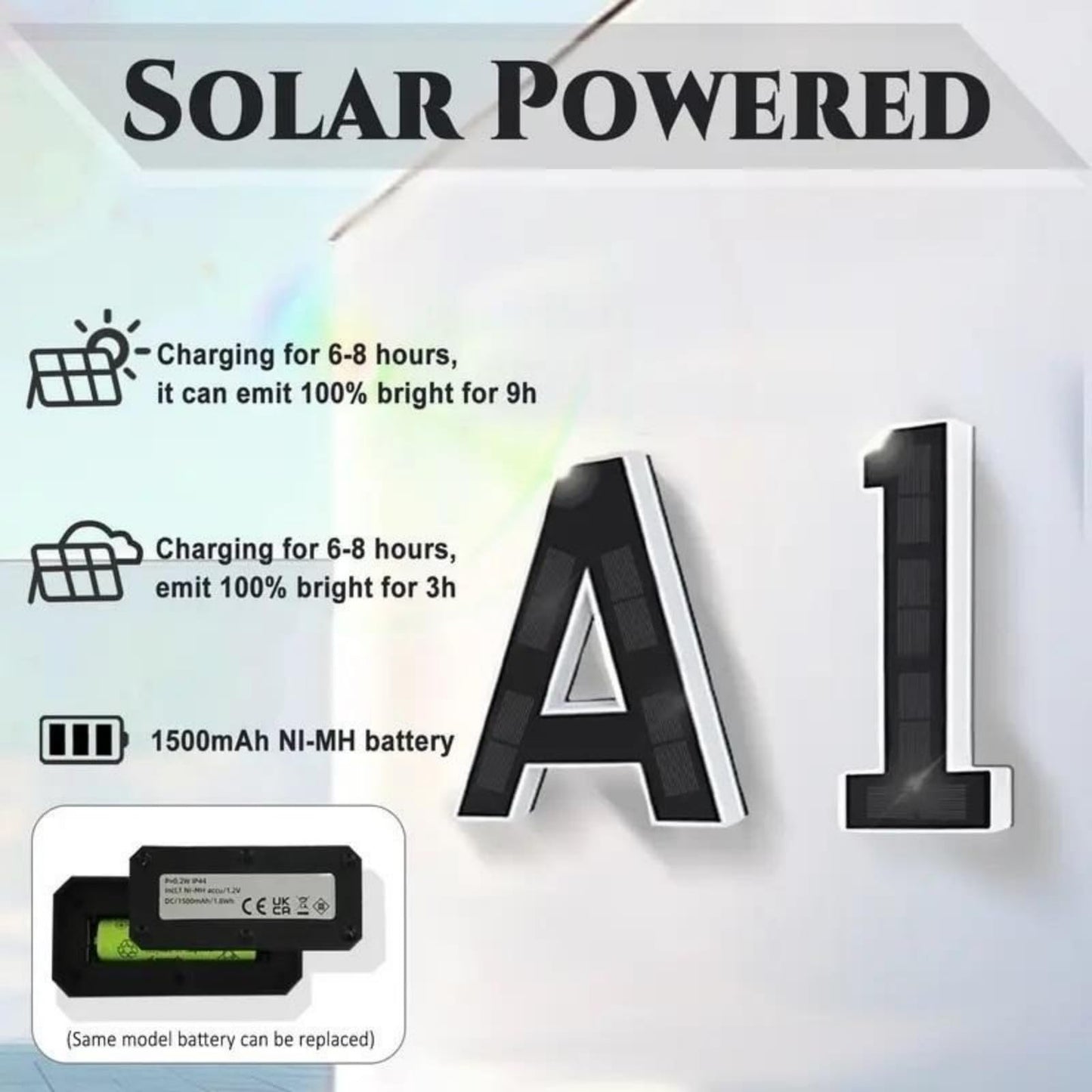 KUZEOLON 9 Inch Solar-Powered Outdoor House Number Light, No Wiring, Light Up House Numbers for Outside with Solar Panel, Waterproof LED Address Numbers for Home (1-9) (number7)