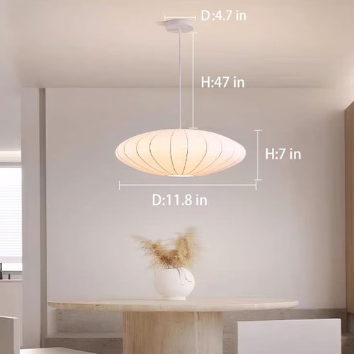 APLampara Lantern Pendant Lights Japanese 11.8" Imitation Silk Pendant Light White Lantern Chandelier Small Wabi Sabi Pendant Light Fixtures for Dining Room Kitchen Island Bedroom Girls Room