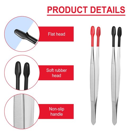 2PCS Rubber Tipped Tweezers Forceps Silicone Soft Tweezers Rubber Steel Forceps Pvc Coated Soft Jewelry Coin Stamp Tongs