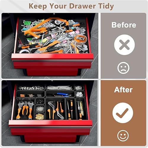 ¡¼Upgraded to 6 Size¡½A-LUGEI Tool Box Organizer,¡¼Fits 100+ Tools¡½ Black Garage Organization and Storage Tray Divider Set, Desk Drawer Organizer, Toolbox for Tool Chest Cart WorkBench Small Parts Widget