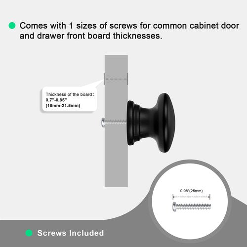 EZRENOVA 10 Pack Black Cabinet Knobs - 25mm (0.98") Diameter, 20mm (0.79") Height - Modern Plastic Minimalist Drawer Pulls- Easy Install Hardware for Kitchen, Bathroom & Wardrobe