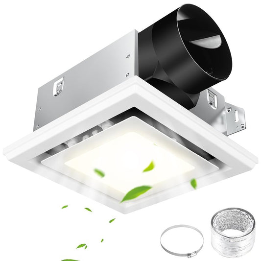 FEITON Bathroom Exhaust Fan with Light (3000K/4000K/5000K), Ceiling Mount, 110 CFM 1.0 Sones, Quiet Square Bath Fan Light Combo(Metal housing, 4 Inch Duct, Ceiling Opening Size: 7.6 x 7.3 Inches)