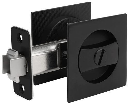 goldenwarm Pocket Door Lock, Matte Black Privacy Square Pocket Door Hardware Contemporary, Zinc Alloy Black Sliding Pocket Door Handles(1 Pack)