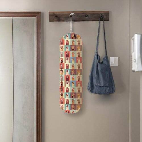 Dog & Cat Paws Bags Holder for Kitchen Essentials, Reusable Hanging Grocery Bag Organizer, Washable Large Grocery Trash Bags Storage Dispenser, Utility Gift for Dog Cat Mom
