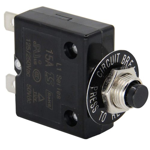 RKURCK 125-250V AC 50V DC Push Button Circuit Breaker 15Amp Thermal Overload Protector L1 Series Manual Reset Thermal Circuit Breaker 15A