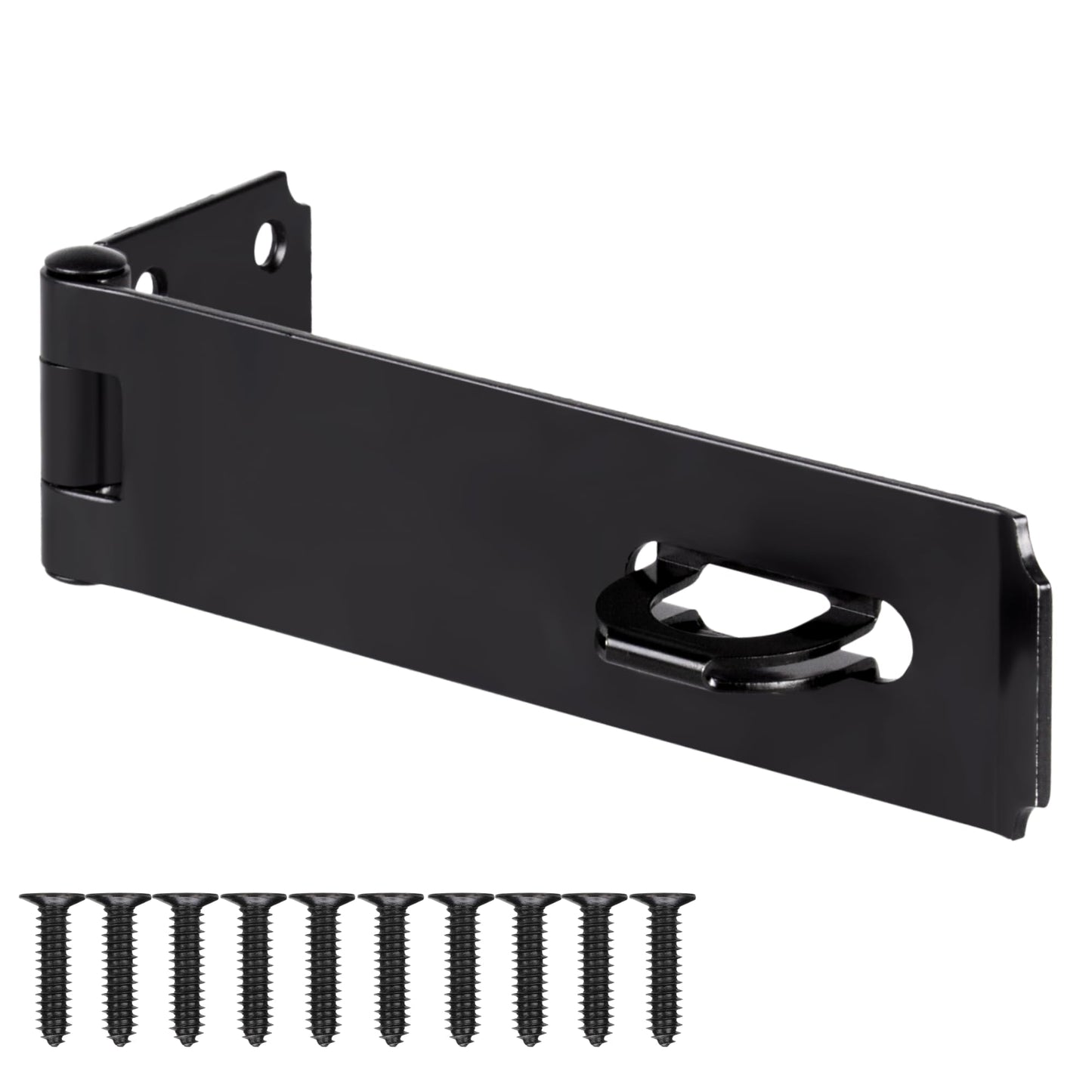 7-1/2 Inch Hasp Latch Heavy Duty, 1 Pack Stainless Steel Padlock Latch 0.11 Inch Thick, Black Finish Security Door Hasp Latch for Gates, Outdoor Doors, Cabinet, Drawer(8 Screws Included)